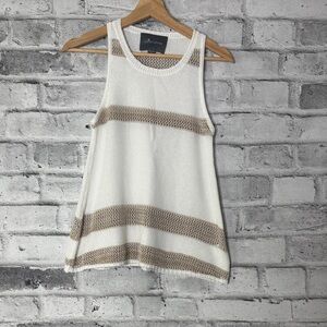 Anthropologie Paper Crane White and Tan Striped Knit Tank Top